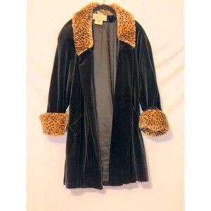 Vintage JS collections Velvet & leopard fur coat  size Medium